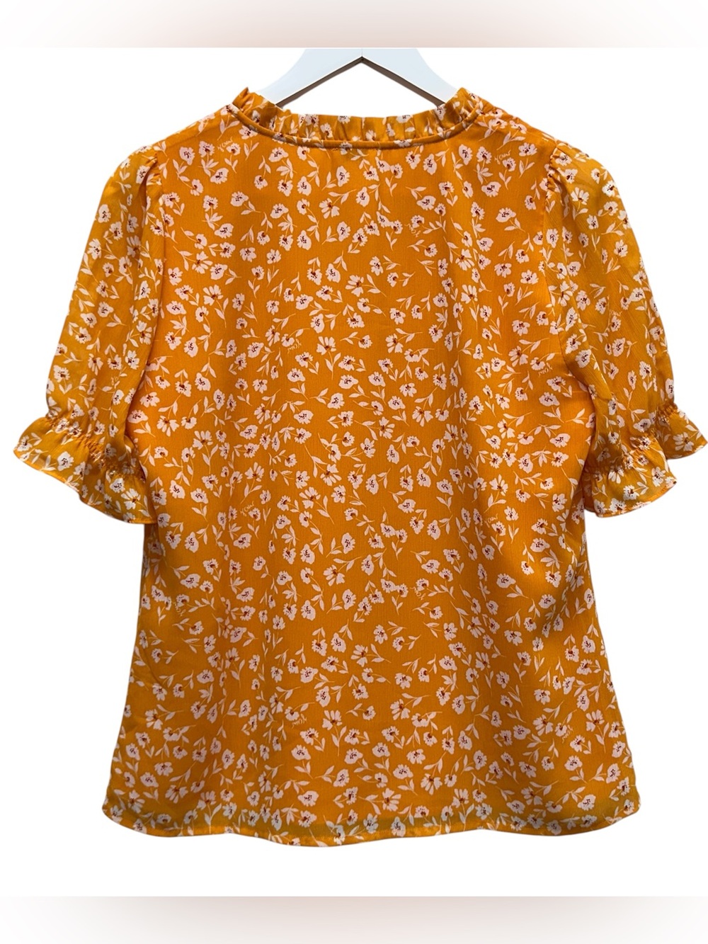 J. Crew Vibrant Orange Blouse White Floral Design Chiffon Top Shirt Women’s S - Picture 6 of 8